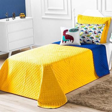 Imagem de Cobre Leito Solteiro 5 Peças Amarelo/Marinho Coleção Dino - Lux Enxova