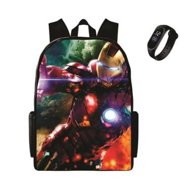Imagem de Mochila infantil masculina Personagem Homem De Ferro Mais Relogio Led 