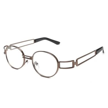 Imagem de JRLLFD Óculos de sol steampunk lentes transparentes óculos gótico vermelho vintage redondo óculos masculino feminino óculos UV400,3,tamanho único