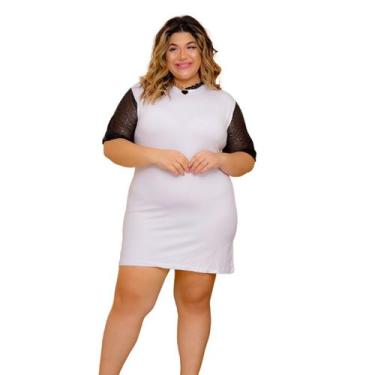 Imagem de Vestido Branco Plus Size  Feminino Paetê Curto Brilhante Luxo Modinha 