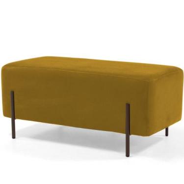 Imagem de Puff Retangular Decorativo Status 90x45 D02 Pés de Aço Veludo Mostarda