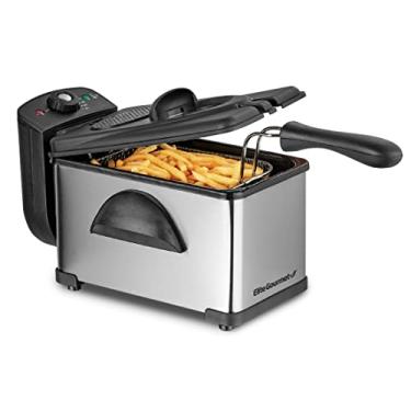 Imagem de Elite Gourmet EDF2100 fritadeira elétrica com capacidade de óleo de 8,2 litros com botão de temperatura, tampa com janela de visão, aço inoxidável