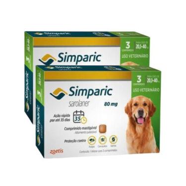 Imagem de Kit 2x Simparic antipulgas para Cães de 20,1 a 40Kg - 80mg - cx com 3 
