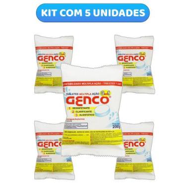 Imagem de Kit com 5 Tabletes Pastilhas De Cloro Genco Tripla Ação Para Tratament