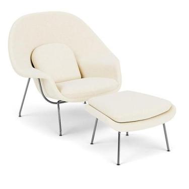 Imagem de Poltrona com Puff Womb Chair Base Inox Bouclê - Decorato Móveis, Branc