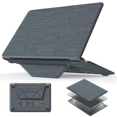 Imagem de HXCASEAC Capa compatível com MacBook Air 13 polegadas 2020 2018 com suporte dobrável, capa rígida protetora antiarranhões para tecido A2337, A2179, A1932, azul acinzentado