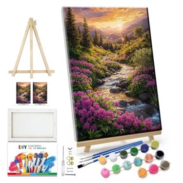 Imagem de JOOZ Pintura de paisagem por número para adultos iniciantes com kits de pintura por números pôr do sol em tela com cavalete DIY pintura a óleo digital para decoração de parede de casa presentes (50 ×