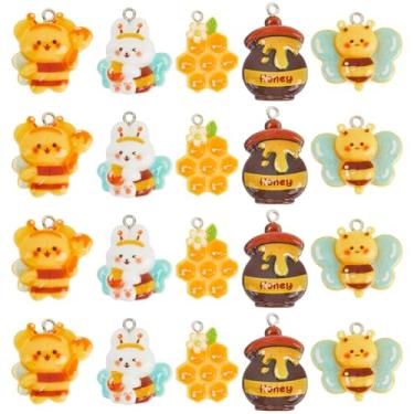 Imagem de SUNNYCLUE 1 caixa, 20 peças, 5 estilos, berloques de resina com tema de abelhas, amuletos de resina, desenho animado, amarelo, colmeia de mel, colmeia de mel, pingente para fazer joias, brincos,