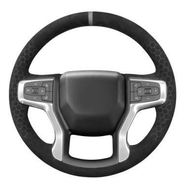 Imagem de MEWANT Capa de volante costurada à mão para Chevrolet (Chevy) Silverado 1500 2019-2024/Silverado 2500 2020-2024/Silverado 3500 2020-2024/Blazer 2019-2024/Suburban 2021-2024/Tahoe 2024/Tahoe 2024/Tahoe