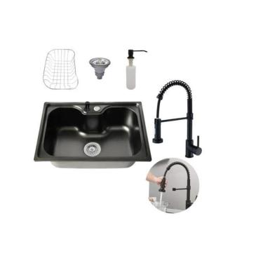 Imagem de Kit Cuba Cozinha Gourmet Aço Inox 60X42 E Torneira Flexível