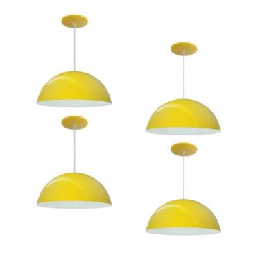 Imagem de Kit 4 Luminária Pendente Meia Lua 50cm Interior Branco Brilho Com Fiaç