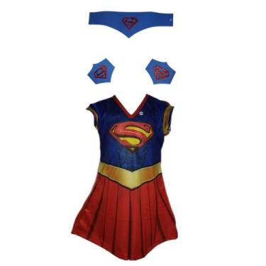 Imagem de Fantasia Roupa Infantil Super Girl Com Kit - Bililika, Azul, PP