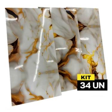Imagem de Kit 34 Placas Painel Mármore 3D Vinílico Autoadesivo Revestimento De P