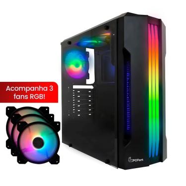 Imagem de Gabinete Gamer PCFort Lines RGB com 3 fans RGB, ATX Preto - AC-4340-2