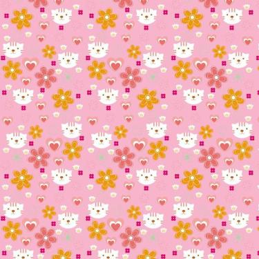 Imagem de Papel De Parede Rosa Flores Gatinha E Corações Decorativo