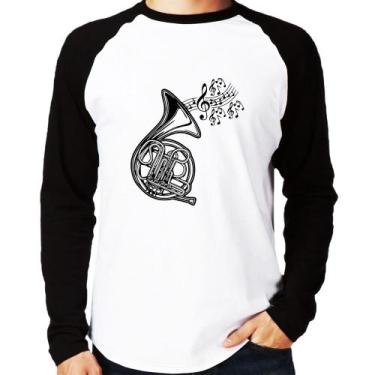 Imagem de Camiseta Raglan Trompa Notas Musicais Manga Longa - Foca na Moda, Bran