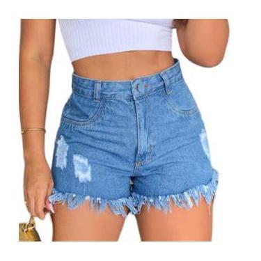 Imagem de Short Jeans Feminina Sem Lycra Desfiado Short Feminino - Atacado da Mo