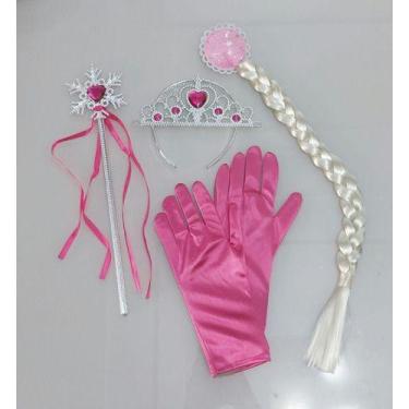 Imagem de Kit 4 Peças Infantil Princesas Trança, Luvas, Coroa E Vara - Anna e El