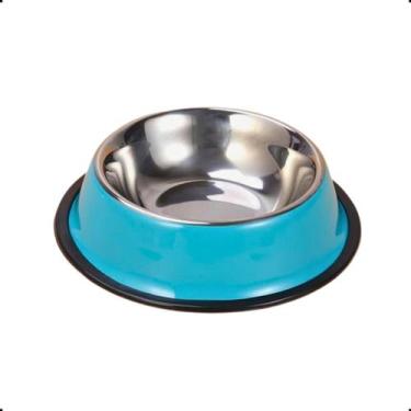 Imagem de Pote Tigela Comedouro Inox Cão Cachorro 22Cm 400ML Azul Med - NeoBlue