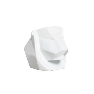 Imagem de Estatueta Cabeça de Leão em Cerâmica Decorativo Home Branco Brilho - S