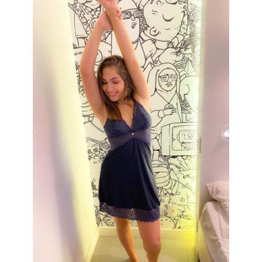 Imagem de Camisola bela de liganete e renda azul sideral - Donzzela Lingerie, GG