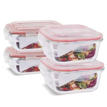 Imagem de 4 Potes Vidro Herméticos Tampa Silicone Vedação 370ml 520ml - U4home, 