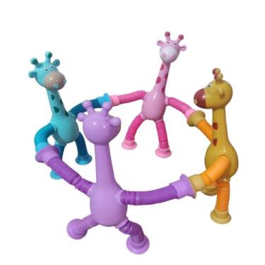 Imagem de Kit 4 Girafas Pop It Tubo Estica e Gruda Led Brinquedo Anti Estresse P
