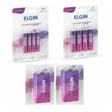 Imagem de 4 Pilhas Pequena Aa + 4 Palito Aaa + 2 Bateria 9v Elgin Rec.