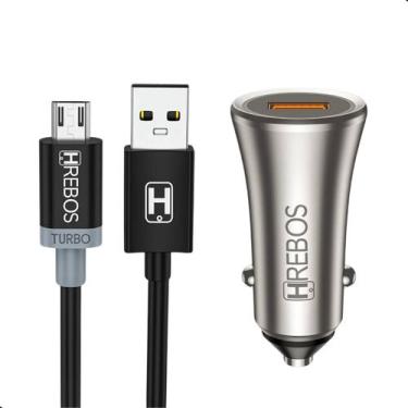 Imagem de Kit Carregador Turbo Veicular Carro Usb Micro Usb V8 3.0a - HREBOS