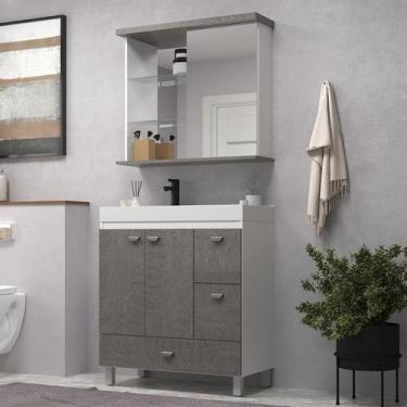 Imagem de Gabinete de Banheiro 80cm com Lavatório e Armário Ref 855 Cewal - Bran