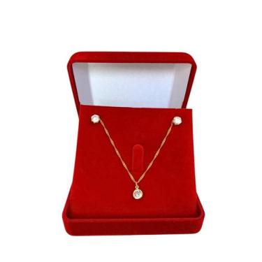 Imagem de Corrente +  Pingente Ponto De Luz + Brincos Banhado Ouro 18k - Michest