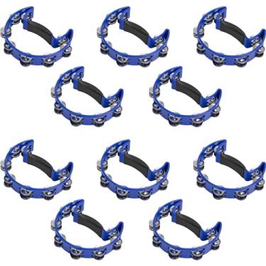 Imagem de Kit 10 Pandeiros Meia Lua Pandeirola Profissional de Mão Instrumento de Percussão Musical em ABS (Azul)