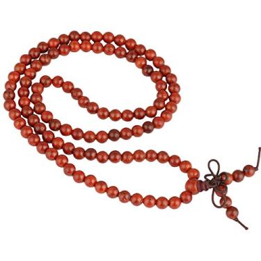 Imagem de Nupuyai Pulseira de madeira natural para mulheres e homens, colar tibetano com 108 contas de oração para meditação elástica unissex, joias de ioga, One Size, Madeira