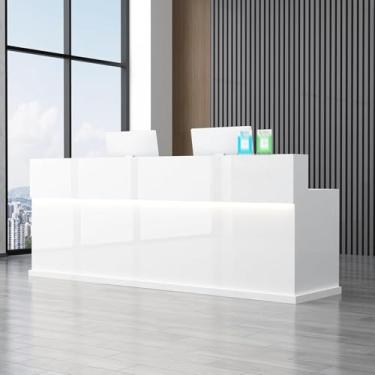 Imagem de Mesa de recepção com balcão, recepção frontal grande, balcão de recepção de escritório com gavetas bloqueáveis, mesa de balcão de caixa de varejo em pé, branca, 120 x 59 x 99 cm