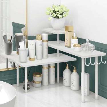 Imagem de Homode Prateleira organizadora de canto de bancada de cozinha, organizadores e armazenamento de balcão de banheiro, organizador de prateleira de madeira de 3 camadas economiza espaço para maquiagem,