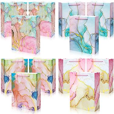 Imagem de Lancool Pacote com 12 sacos de presente, tamanho médio, sacos de presente de mármore premium de 30 cm, tamanho médio, sacos de presente de tamanho pequeno, 4 designs sortidos, sacos de presente de
