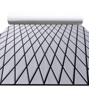 Imagem de FOCEAN Piso De Barco Eva Foam Deck De Barco Tapete Marinho Folha De Piso Autoadesiva Antiderrapante Para Lancha, Caiaque, Prancha De Surf, Piso De Jardim, Piscinas, 75''X 28'', Cinza Com Linhas Pretas