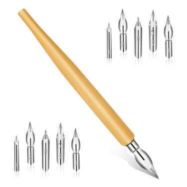 Imagem de Conjunto de 11 pontas de caneta cômica, conjunto de canetas de caligrafia oblíqua, caneta de escrita fluida, suporte de caneta de desenho de madeira com 10 pontas de substituição de caneta de aço