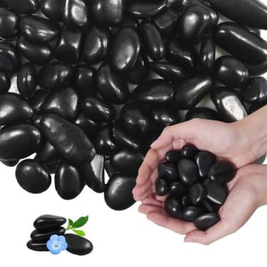Imagem de Lechloris 10ib pedra de rio preto - seixos decorativos para plantas - pedras de rio para paisagismo ao ar livre - pedras polidas de 0,3 "-0,8" de altura para aquário, terrário, vasos, decora