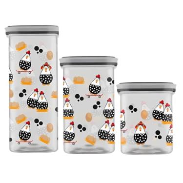 Imagem de Conjunto De 3 Potes Herméticos Galinha Porta Mantimentos Organizador Cozinha Multiuso (Galinha)