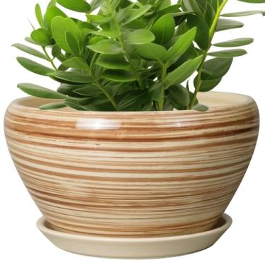 Imagem de Ceramicfor Vaso de cerâmica para plantas de 28 cm - Vaso para plantas ao ar livre, vaso de plantas de interior com orifício de drenagem e pires, vaso de flores grande redondo para casa, pátio, jardim,
