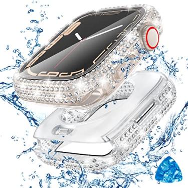 Imagem de Tensea [2 em 1 para Apple Watch à prova d'água capa protetora de tela 44 mm SE 3/SE 2ª geração/SE/série 6/5/4 acessórios, 360 iWatch Diamond Front Bumper com vidro, capa facial brilhante feminina, 44