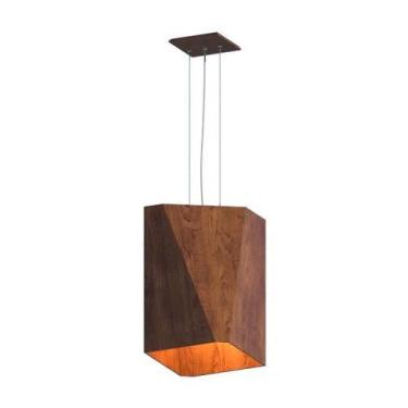 Imagem de Lustre Pendente Facetado 35x21cm 1xE27 Em Madeira - FOXLustres, Imbuia