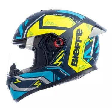 Imagem de Capacete Fechado Bieffe B12 Phanton Azul Amarelo Fosco Moto, 56