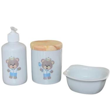 Imagem de Kit Higiene Bebê 3 peças com molhadeira - Príncipe Ursinho Azul - Porc
