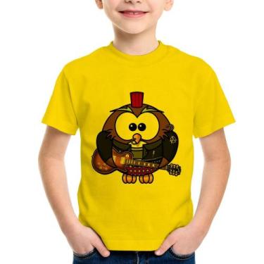 Imagem de Camiseta Infantil Coruja Rock Guitarra - Foca na Moda, Amarelo, 14