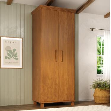 Imagem de Guarda Roupa Solteiro 2 Portas em Madeira Maciça com Pés Ibiza Móveis Nathalia - Mogno Mel