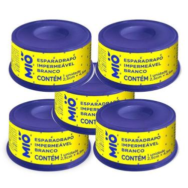 Imagem de Kit 5 Esparadrapo Impermeável Mió Branco 2,5cm X 4,5m 1 Unidade