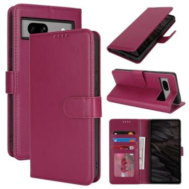 Imagem de SunYoo Capa carteira para Google Pixel 7a com suporte para cartão, capa carteira Pixel 7a para homens e mulheres, capa de telefone flip de couro à prova de choque com fivela magnética - vermelha
