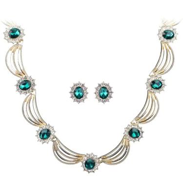 Imagem de Kercisbeauty Colar gargantilha de contas de strass verde com pino de cristal para mulheres conjunto de joias de casamento vintage, one size, Aolly, Sem Pedra Preciosa